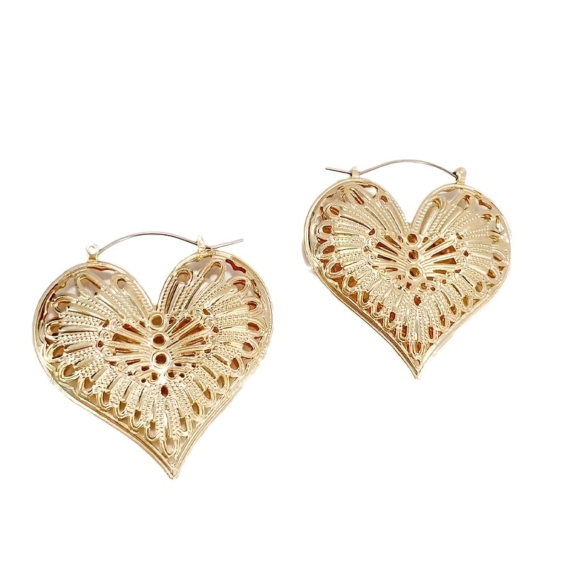 Boho Heart Shaped Earrings 14K Golden Plated Iron with Stainless Steel Post